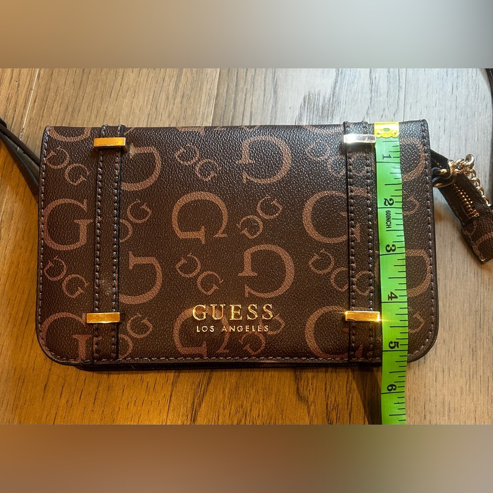 Guess Logo Crossbody Bag- Brown with Gold Accents